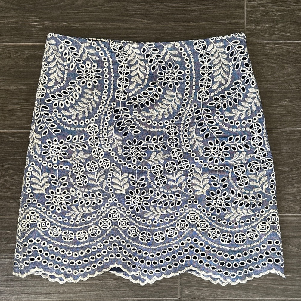 LOFT Blue and White Lace Pencil Skirt